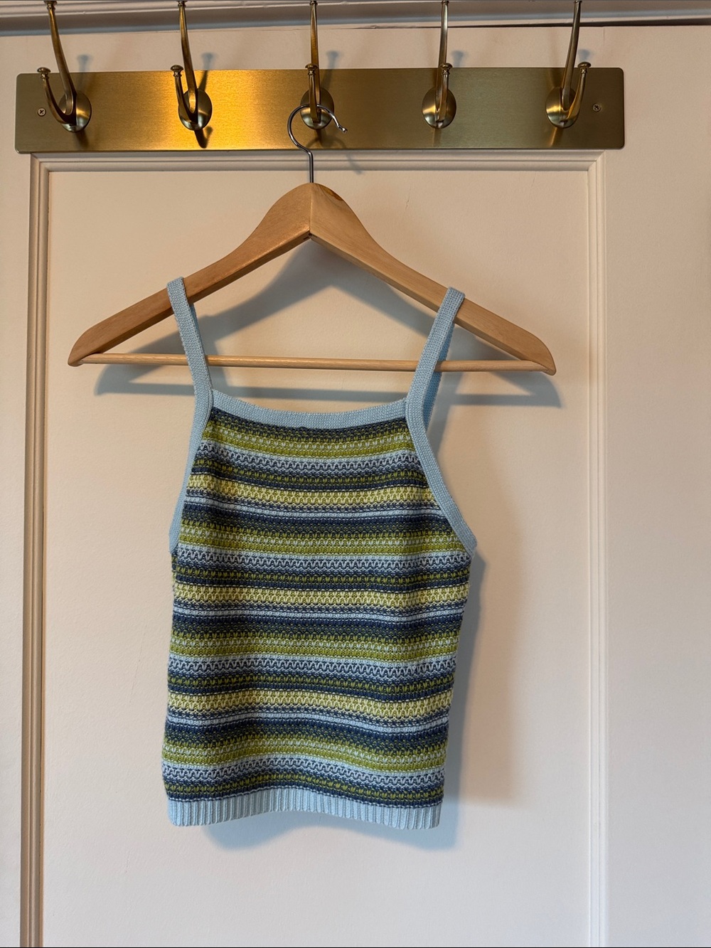 Blue and green crochet-like tank. Size small